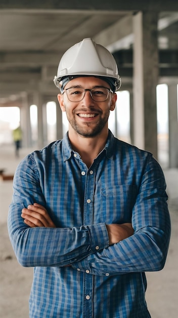 Architecture arms crossed and portrait of happy man with hard hat at construction site home impro