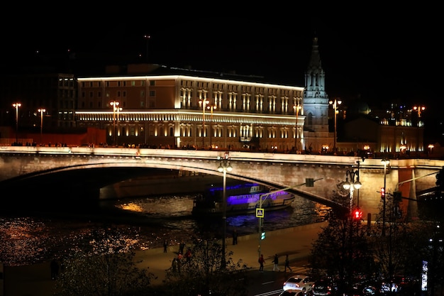 Architecture of the capital of Russia at night with bright illumination