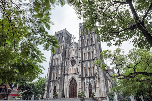 Architecture church St Joseph's Cathedral of roman catholic landmark in Hanoi Vietnam