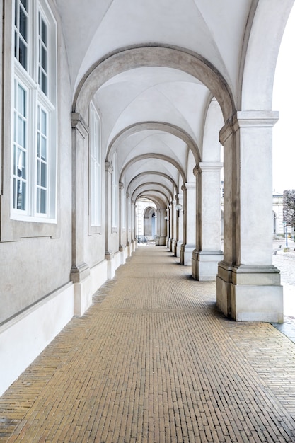 Architecture of corridor hall of Parliament building in Copenhagen Denmark.