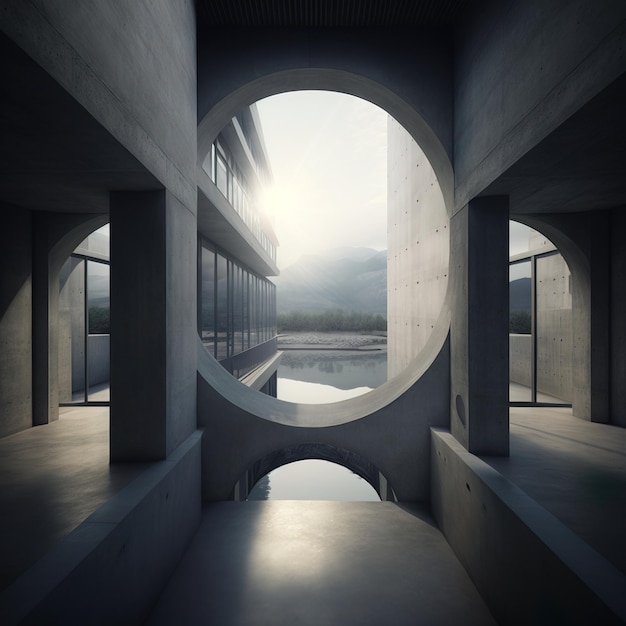 architecture design mansions minimalist look concrete and glass generative ai