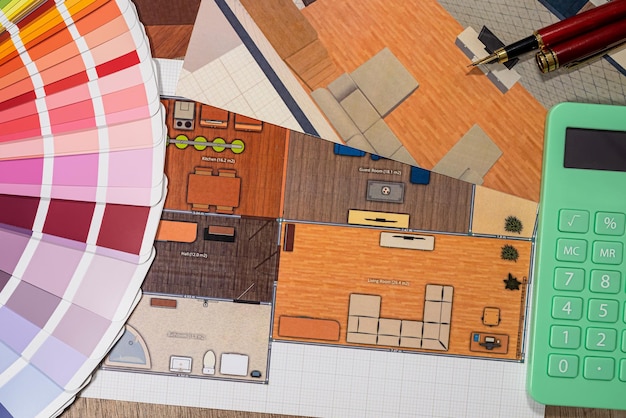 Architecture design and painted update color palette of drawings in the office