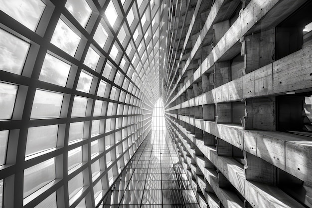 architecture of geometry at glass window monochrome