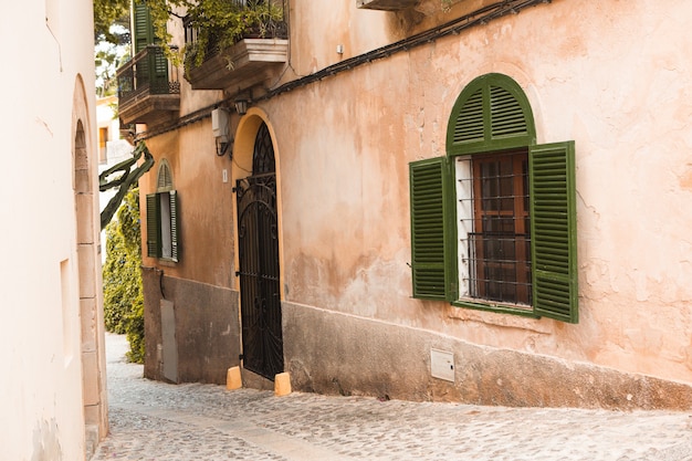 The architecture of the island of Ibiza A charming empty white street in the old town of Eivissa