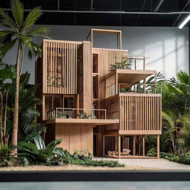 Architecture Tropical house design with scale model for presentation