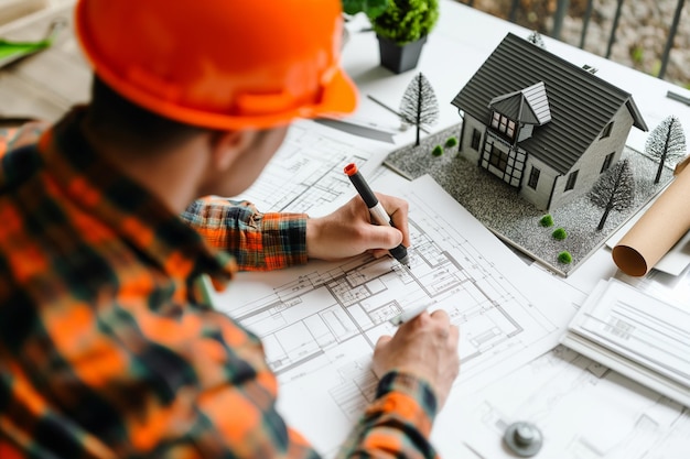 an architecture working on a housing project and drawing