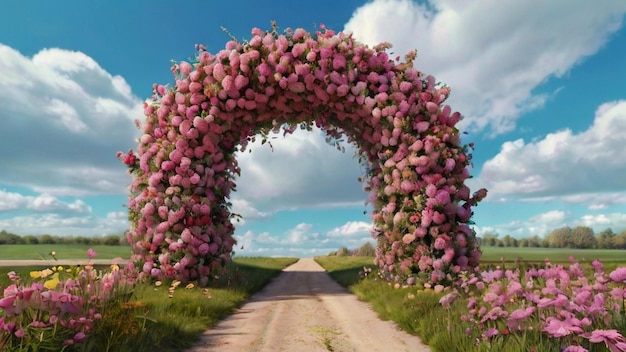 Photo an archway adorned with vibrant pink flowers creating a picturesque and inviting entrance