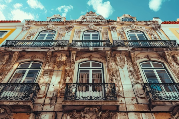 Arco da Rua Augusta in Lisbon Portugal Vintage Stucco Building