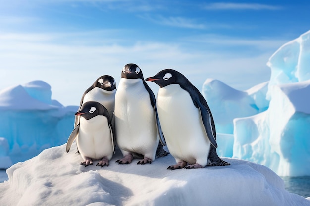 Arctic Embrace Penguins on Snowy Rocks