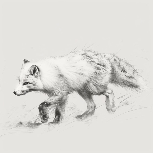 Photo arctic fox isolated pencil drawing on white paper artwork