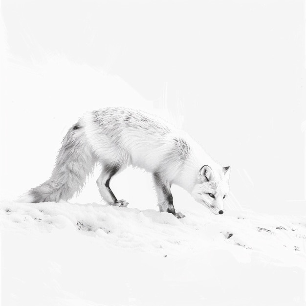 Arctic Fox isolated pencil drawing on white paper artwork