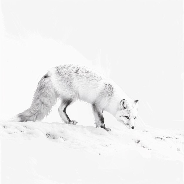 Photo arctic fox isolated pencil drawing on white paper artwork