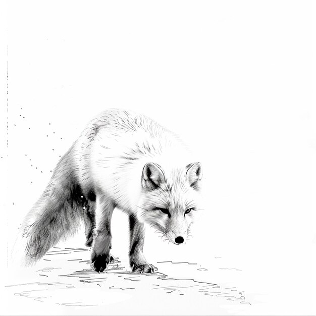 Photo arctic fox isolated pencil drawing on white paper artwork