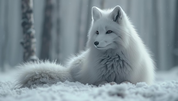 Arctic Fox Resting in Snowy Forest