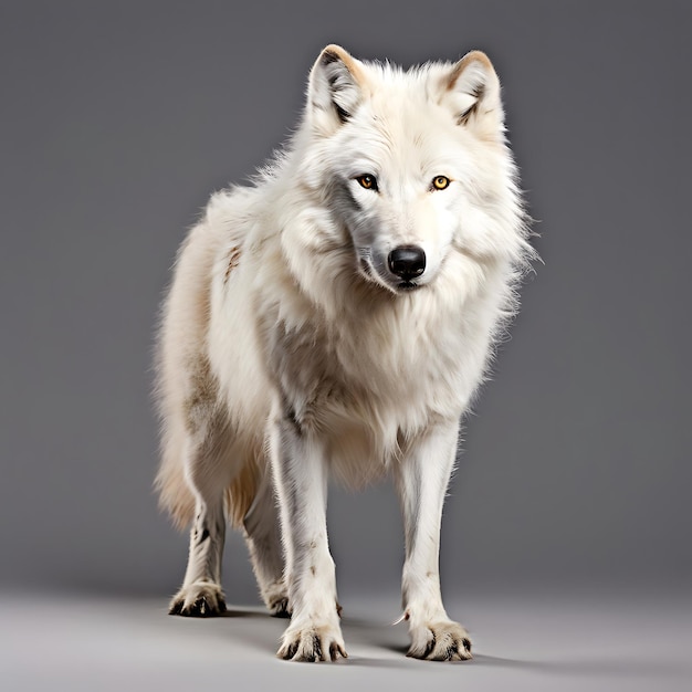 Arctic wolf standing on dark background