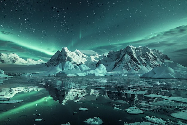 Arctic wonders unfold as Northern lights reflect o generative ai