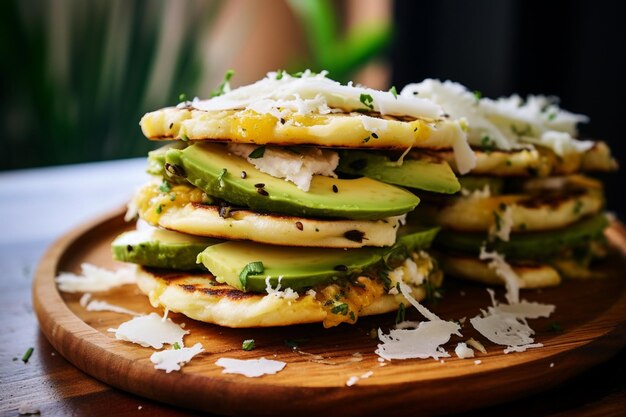 Arepa with avocado slices on top yummy Arepa traditional food image photography