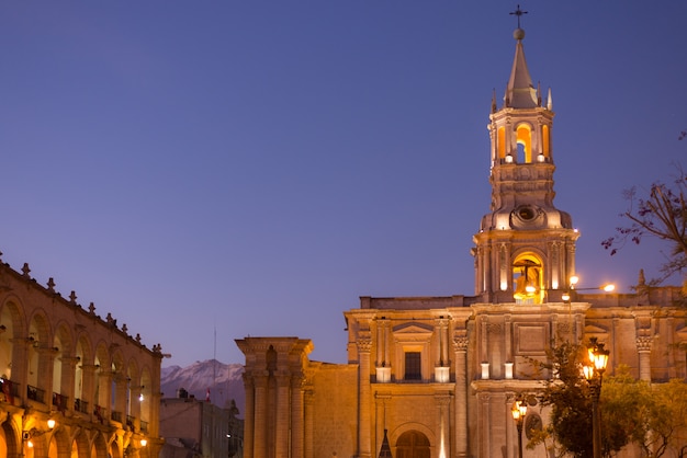 Arequipa, Peru: Main Square and Cathedral at dusk