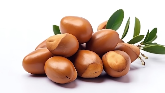 Argan oil nuts with plant Cosmetics and natural oils background Generative Ai