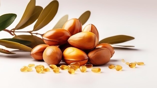 Argan seeds isolated on a white banner background Generative Ai