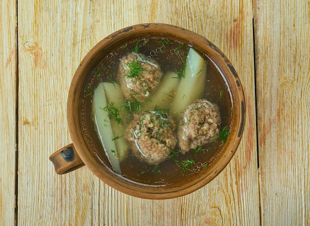 Arganak - Armenian soup with meatballs . Armenian cuisine.