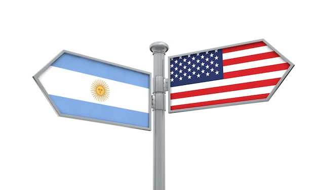 Argentina and America flag moving in different direction 3D Rendering