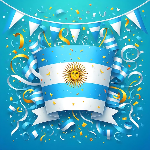 Argentina Independence Day 9 July with beautiful blue flag ribbons