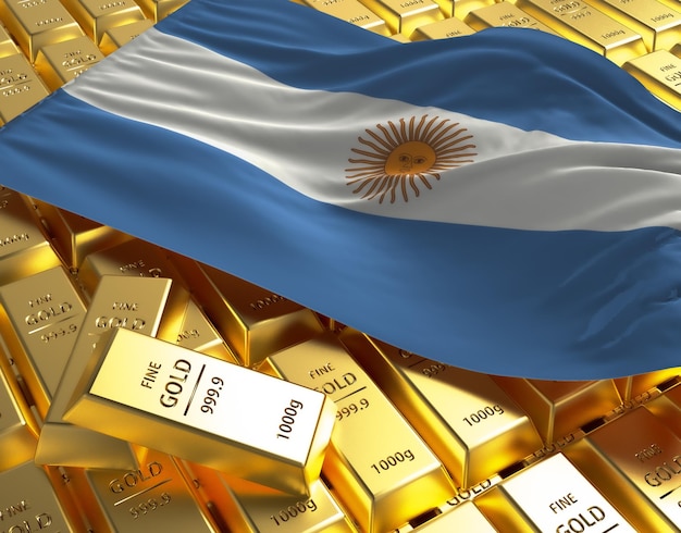 Argentina national country flag on Golden ingots bars