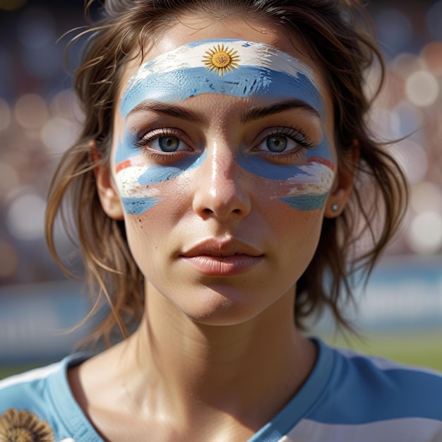 Photo argentine argentinian woman from argentina wearing national flag facepaint at sports event