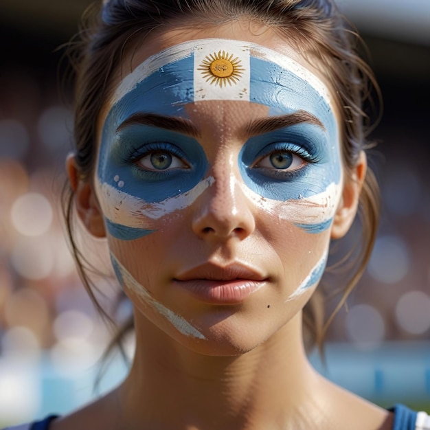 Photo argentine argentinian woman from argentina wearing national flag facepaint at sports event