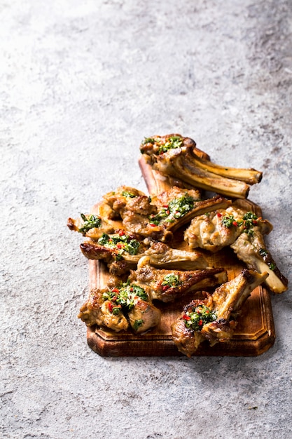 Argentinian green Chimichurri.Beef steak.Summer snack sauce.