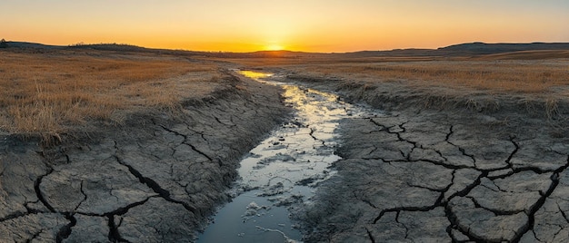 Photo arid wasteland hints of hope amidst drought and environmental peril