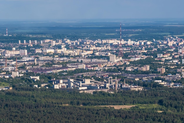 Ariel panoramic view of city and skyscrapers