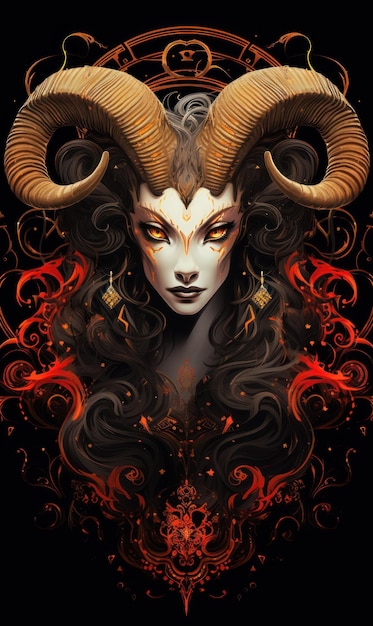 Aries woman zodiac poster with esoteric symbols