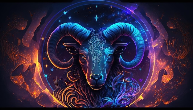 Aries Zodiac Sign magical neon energy glowing Generative Art