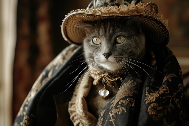 Photo aristocratic cat in vintage costume