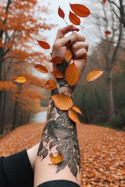 Photo arm with falling leaves