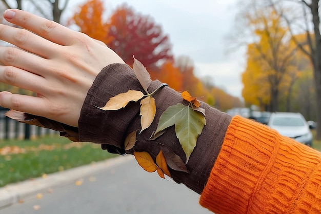 Photo arm with falling leaves