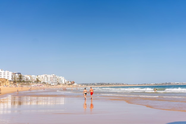 Armacao de Pera Algarve Portugal Beautiful view on Atlantic ocean at day time and city