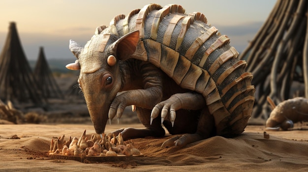 Armadillo eating food nature scenery images Generative AI