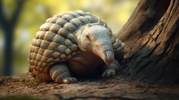 Armadillo laying down on under tree images Generative AI