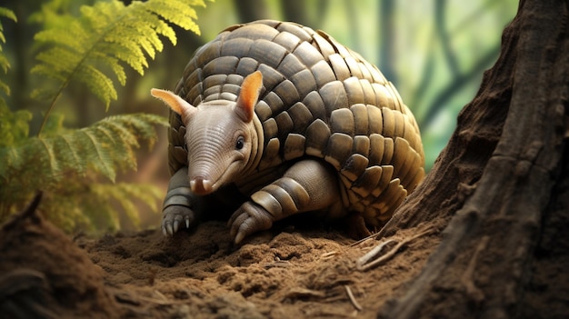 Armadillo laying down on under tree images Generative AI