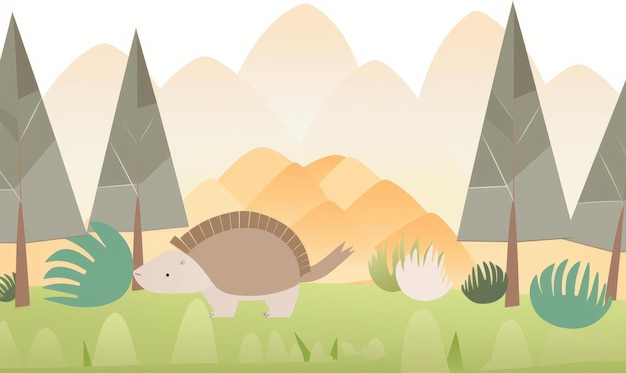 Armadillo paper craft flat design front view grassland theme animation vivid