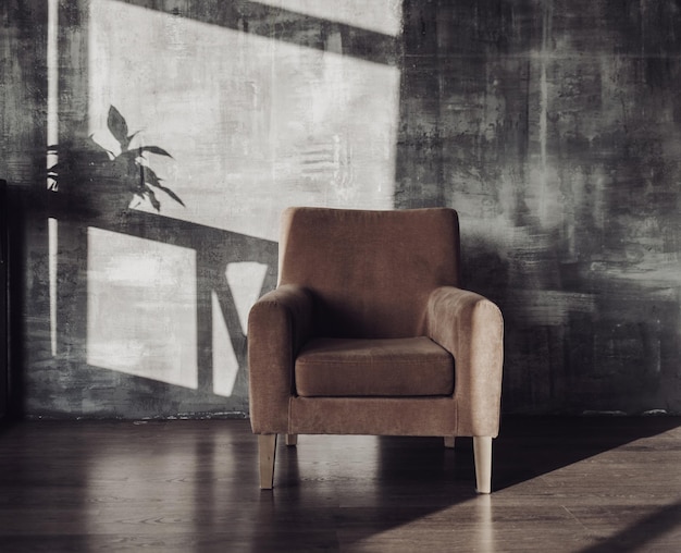 Armchair against wall in living room