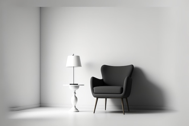 An armchair in a contemporary minimalist setting against a background of a blank white wall