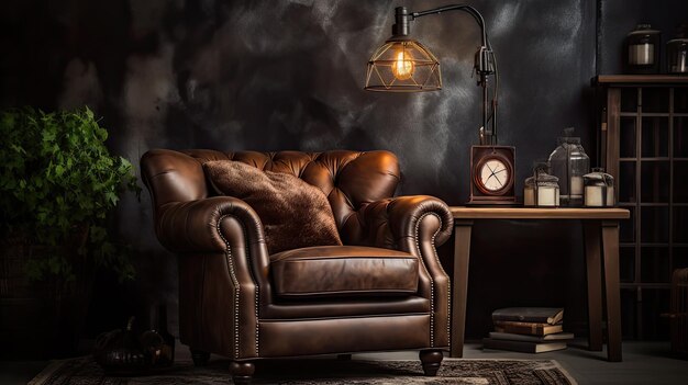 Armchair dark brown leather