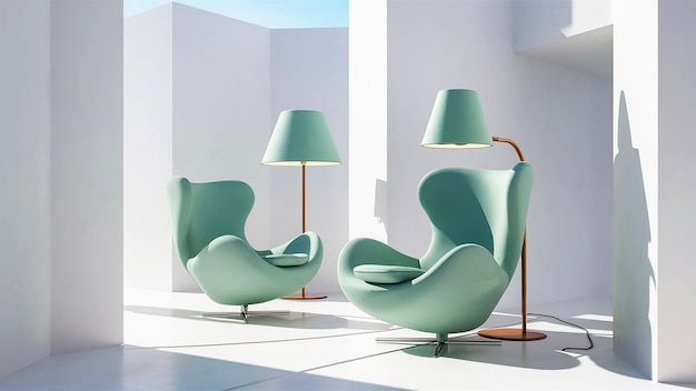 Armchair and modern funiture in 3d rendering