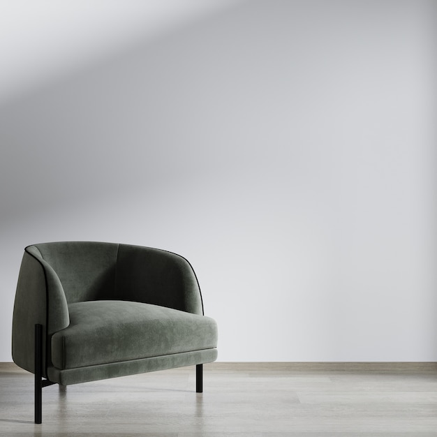 Armchair in a room front of the white empty wall 3d render