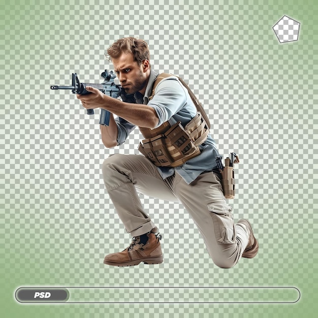 Photo armed soldier aiming with a rifle isolated on transparent background