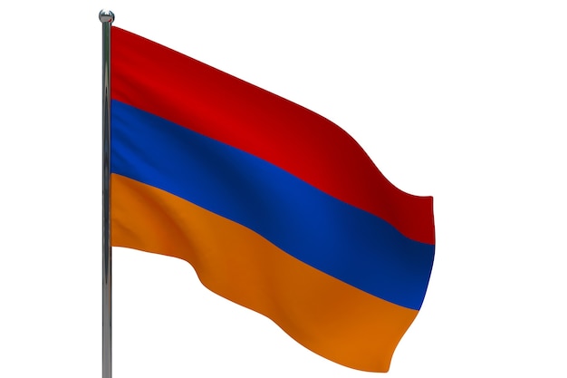 Armenia flag on pole. Metal flagpole. National flag of Armenia 3D illustration on white